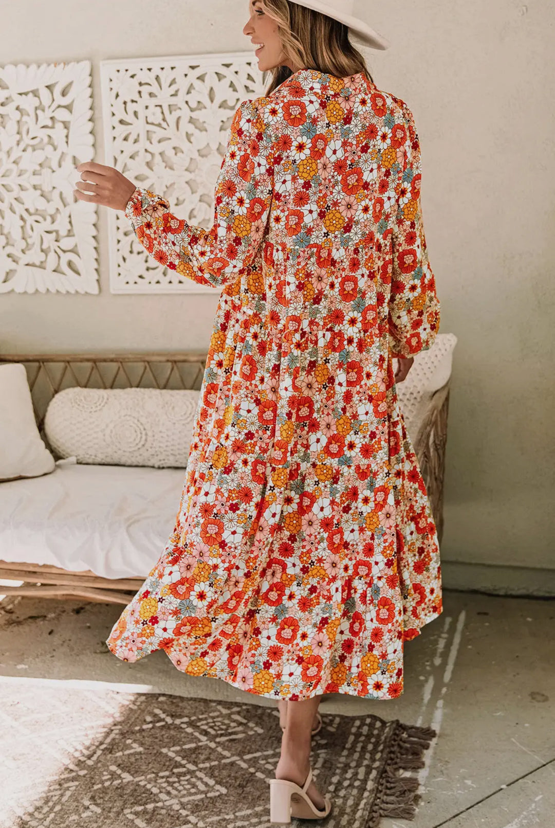 Barbara Floral Collared Ruffle Dress