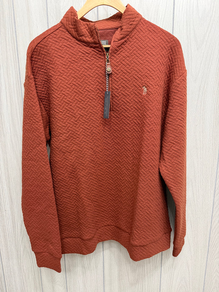 Herringbone Stitch Quarter Zip - Rust