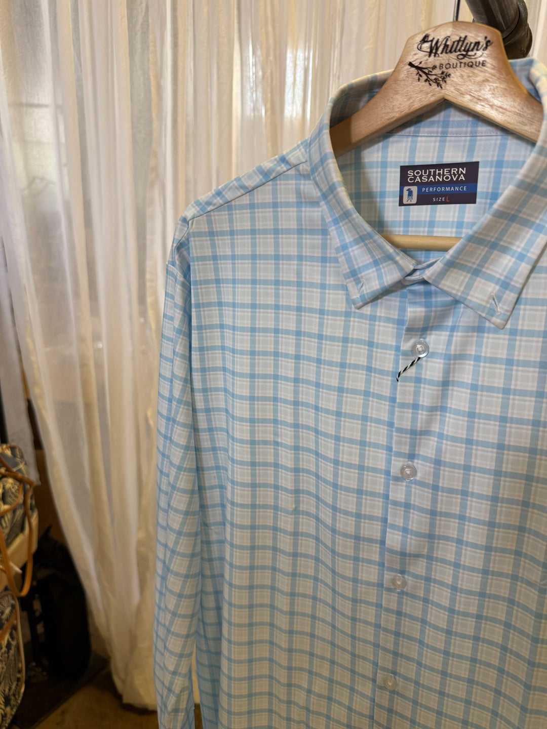 Sky Blue Check Performance Button Down