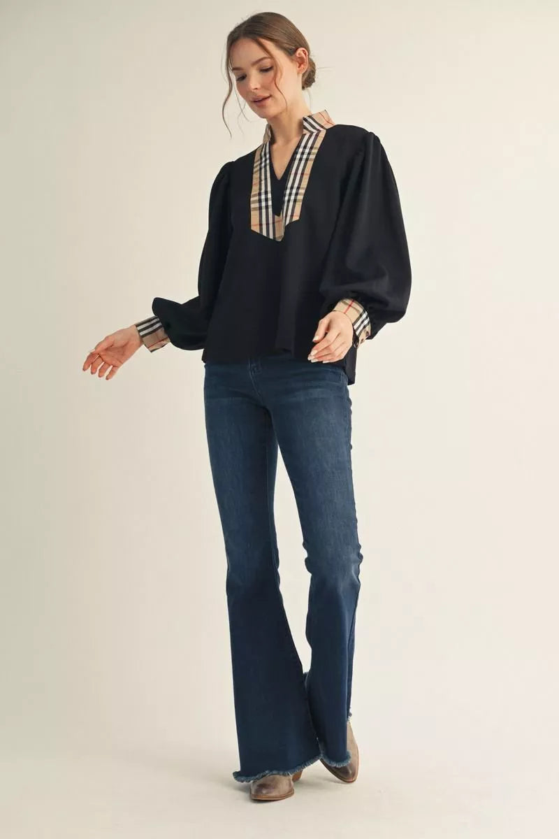 Kensington Check Trim Blouse