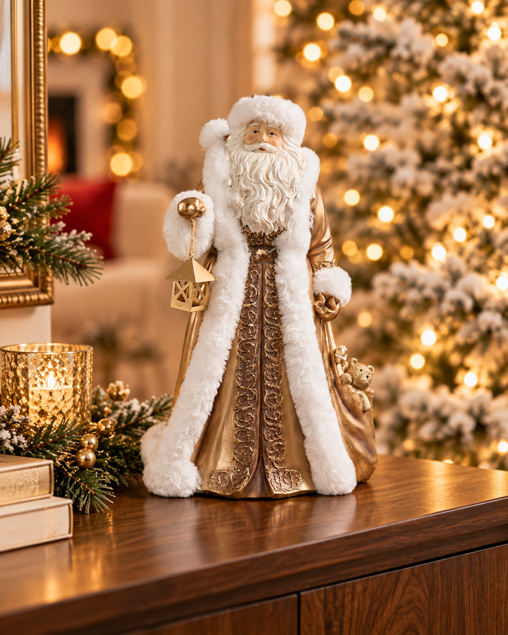 Champagne Christmas Santa with Lantern — 15"