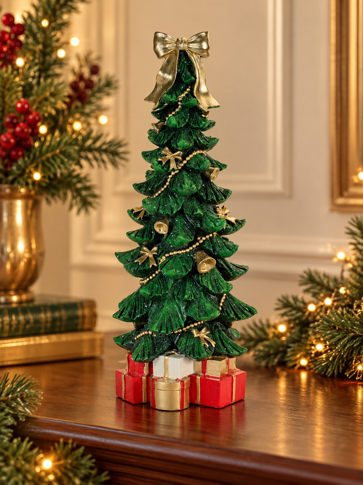 Heirloom Christmas Tree with Gold Bow & Gifts