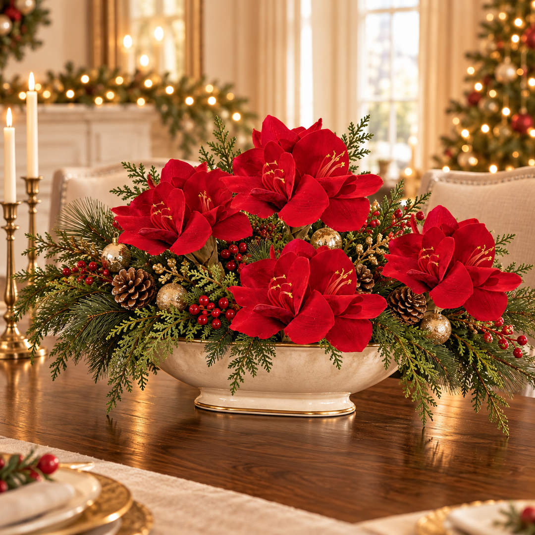 Christmas Elegance Red Amaryllis Stem — 23.5"