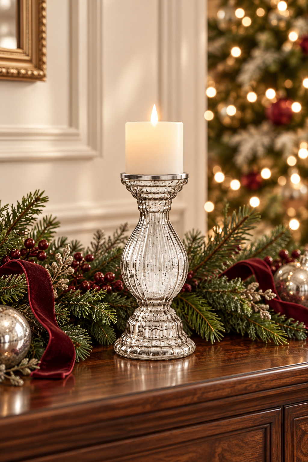 Vintage Elegance Silver Mercury Glass Candle Holders