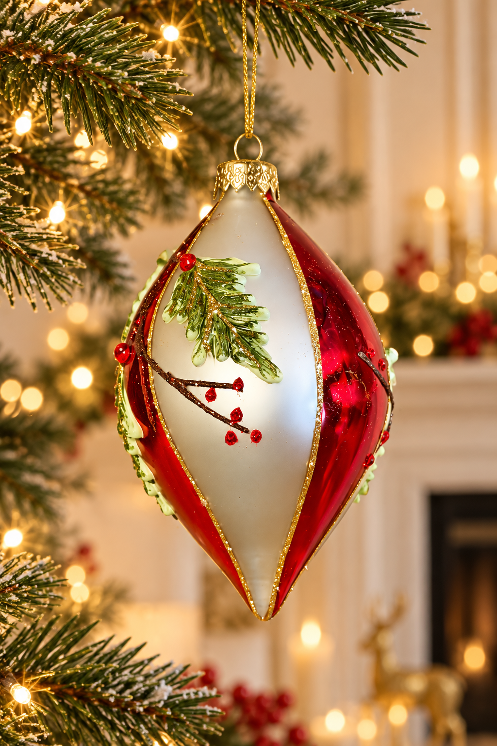 Christmas Heirloom Red &amp; Ivory Botanical Ornaments