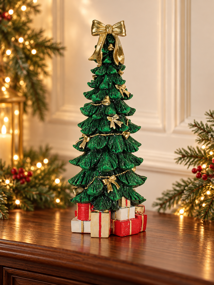 Heirloom Christmas Tree with Gold Bow & Gifts