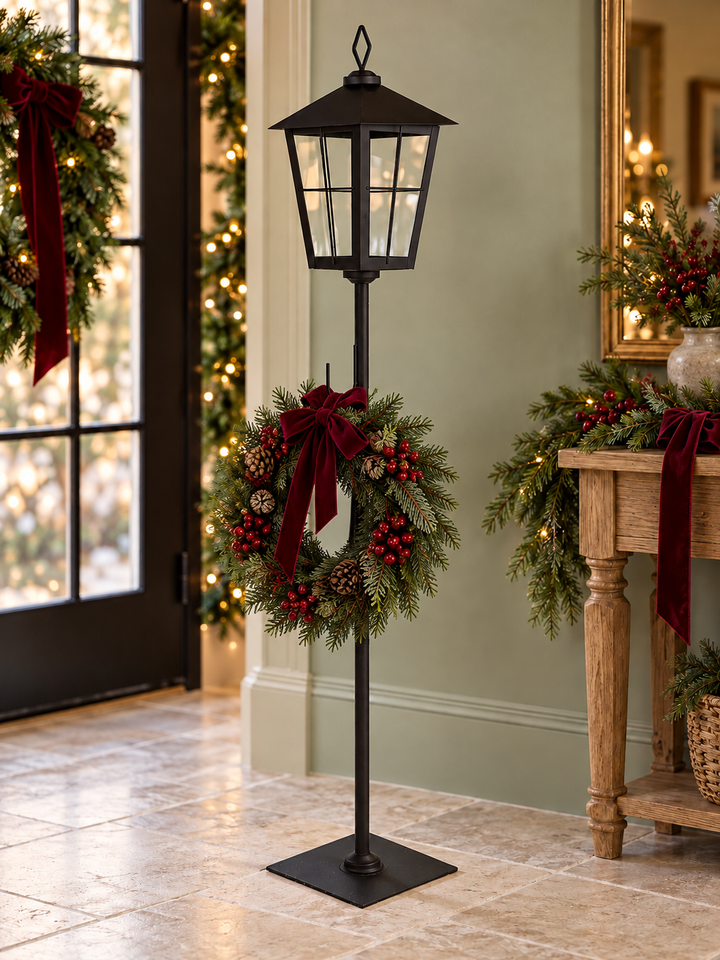 Classic Welcome Black Lantern & Wreath Stand