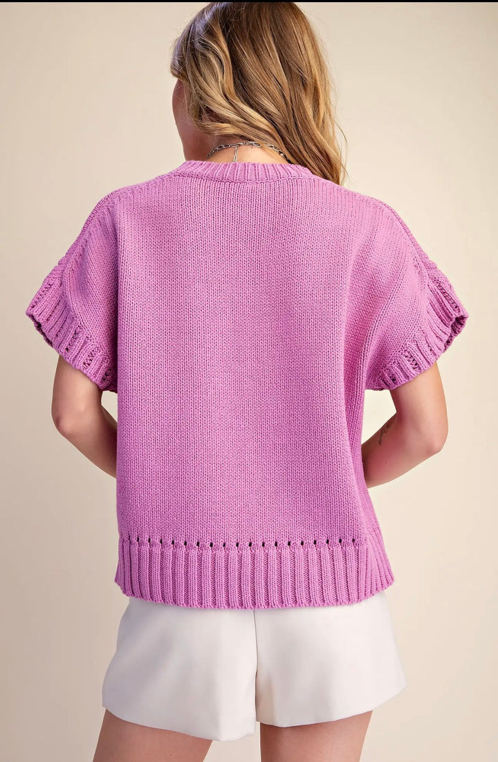 Rosy Knit Short Sleeve Sweater