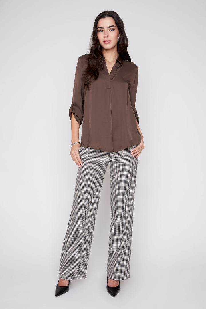 The Winslow Split Neck Blouse – Espresso