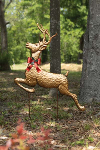 Prancing Gold Reindeer Yard Stake