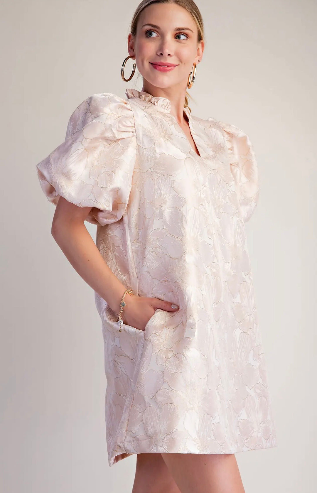 Champagne Petal Jacquard Dress