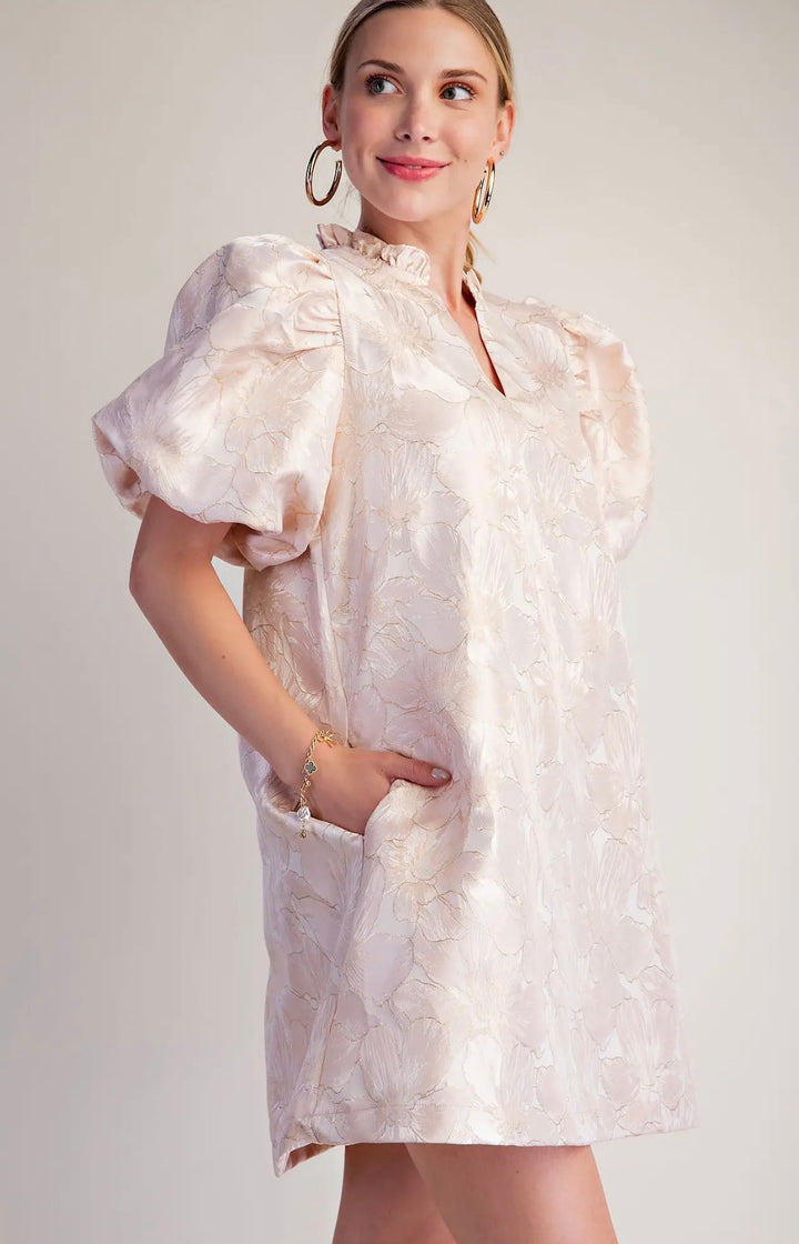 Champagne Petal Jacquard Dress