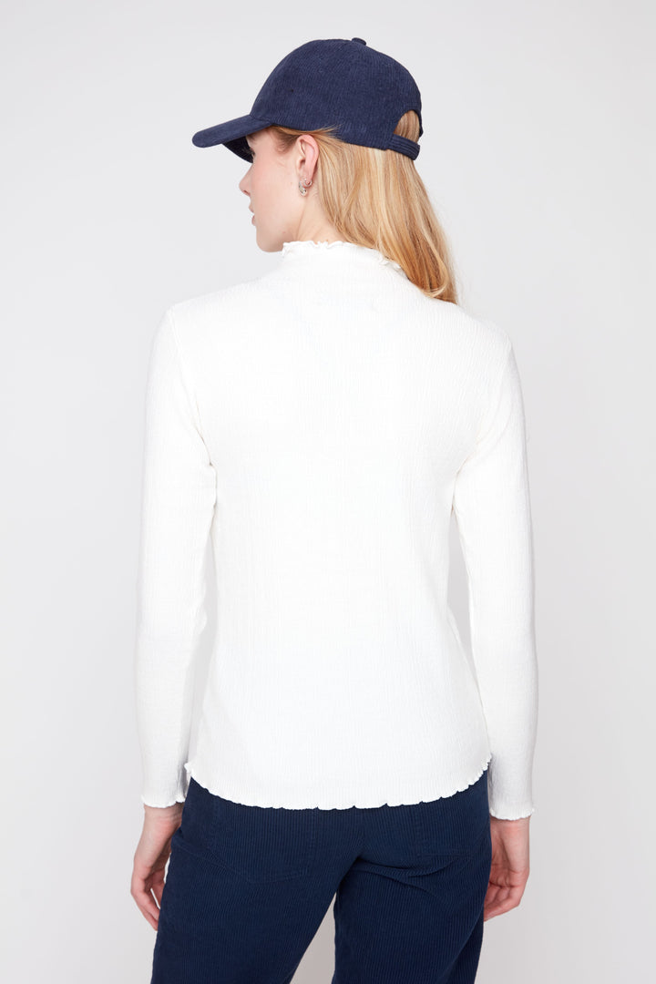 The Camille Ruffle Mock Neck Top – Ivory