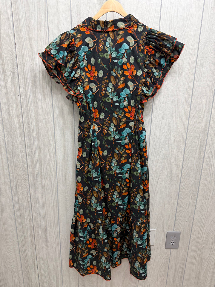 Autumn Botanical Ruffle Sleeve Maxi Dress