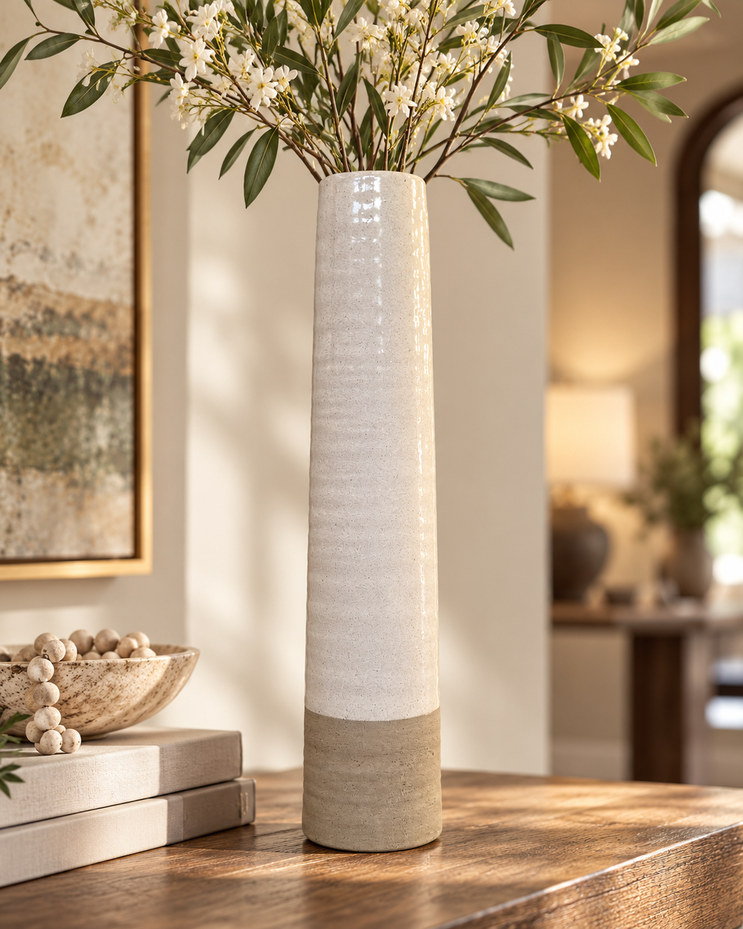 Ivory & Stone Tall Stoneware Vase
