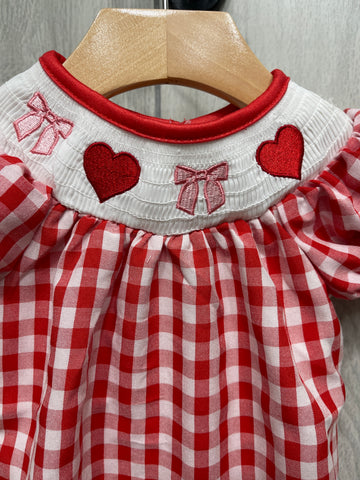 Girls Valentines Day Smocked Romper