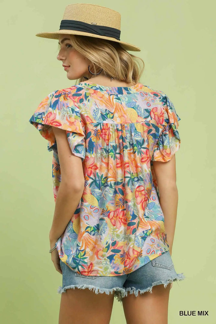 Painted Paradise Flutter Sleeve Top