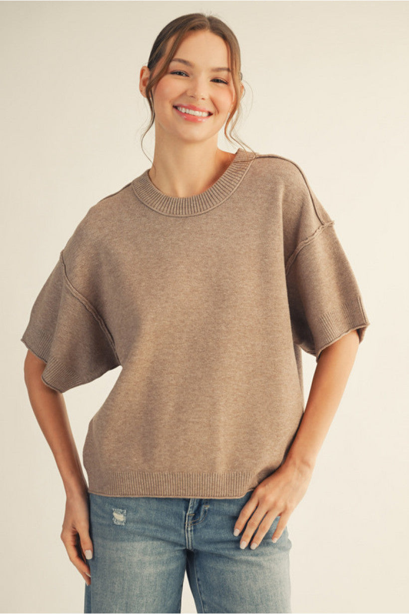 Cozy Espresso Short-Sleeve Sweater