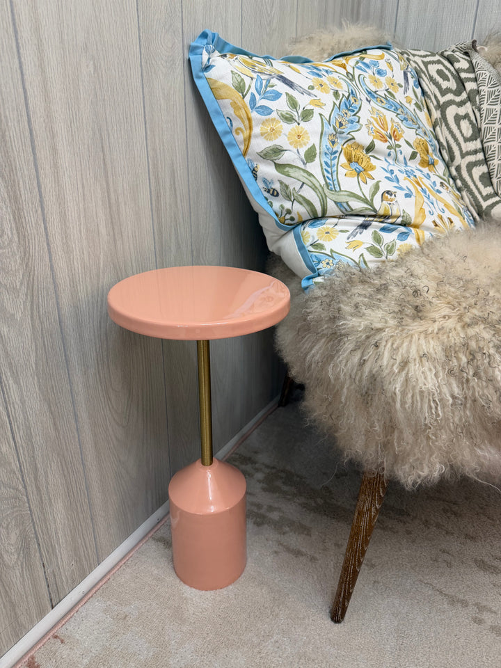 Blush Enameled Metal Accent Pedestal Table