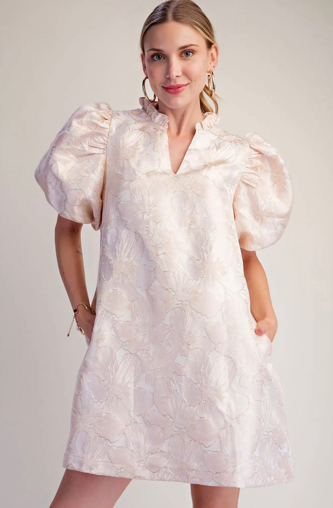 Champagne Petal Jacquard Dress