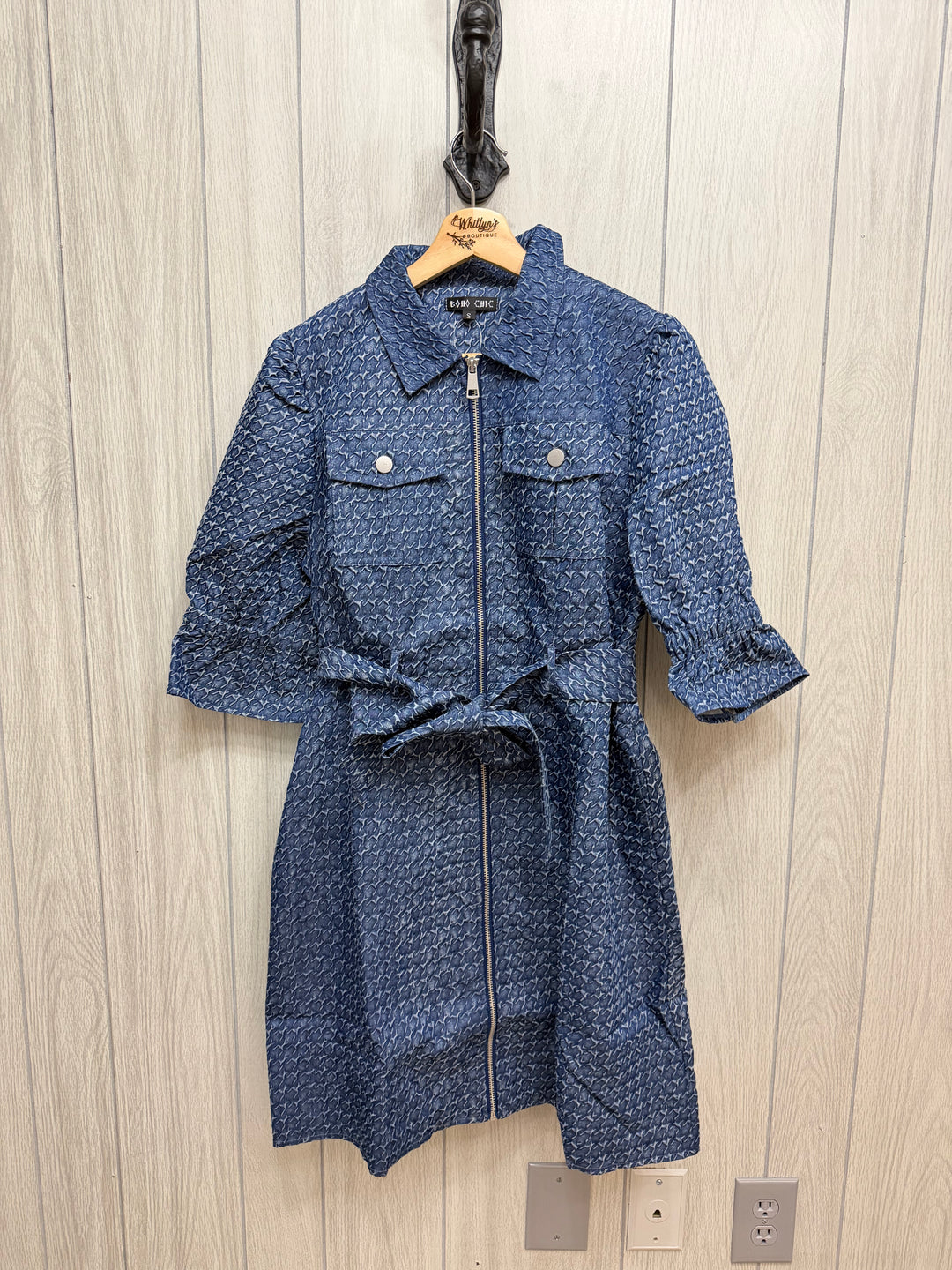 Indigo Texture Zip-Front Dress