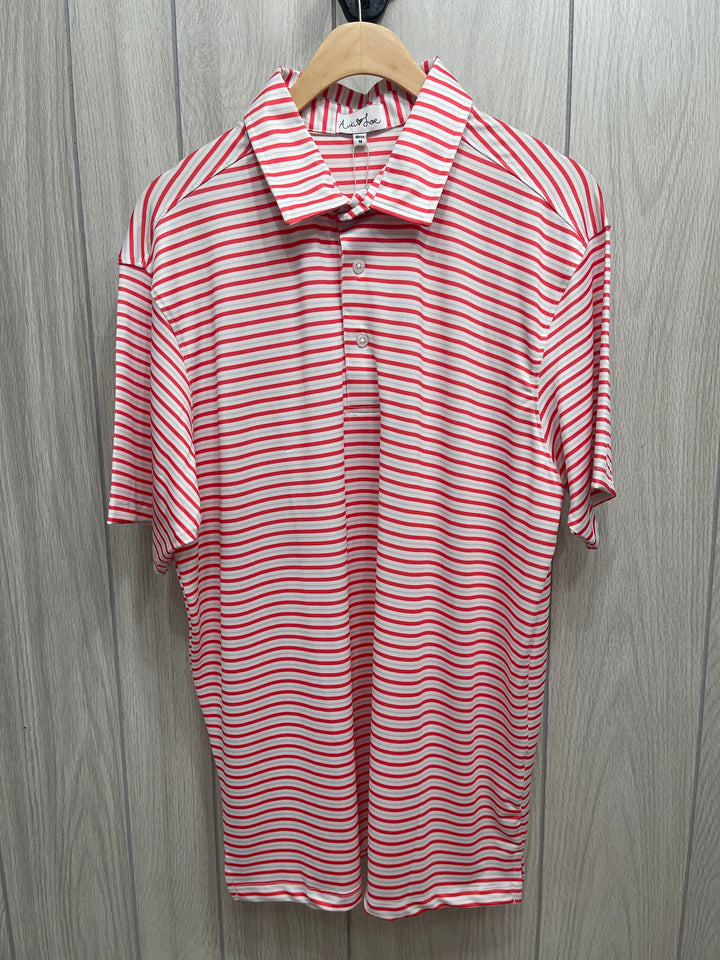 Coral & Light Blue Stripe Polo