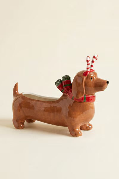 Candy Cane Cutie Dachshund Planter