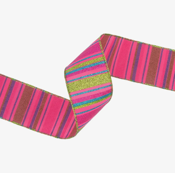 Neon Fiesta Glitter Stripe Wired Ribbon