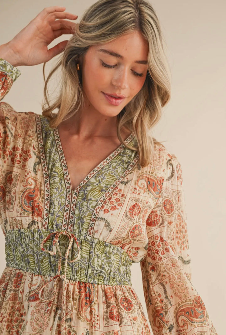 Sage & Saffron Boho Midi Dress