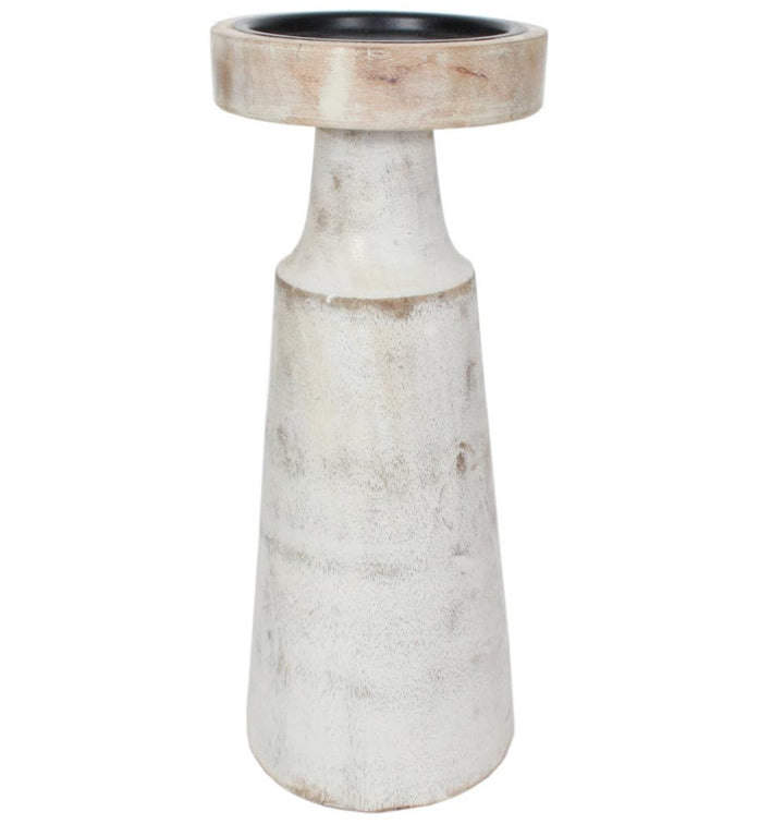 Whitewashed Wood Pedestal Candle Holder