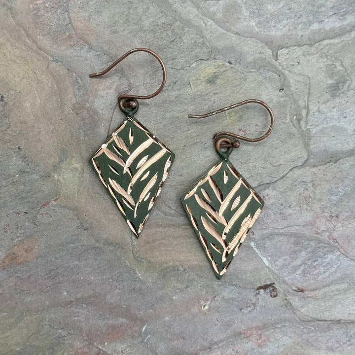 Patina Engraved Copper Earrings
