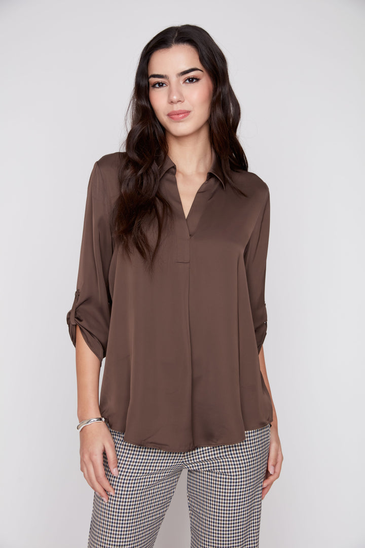The Winslow Split Neck Blouse – Espresso
