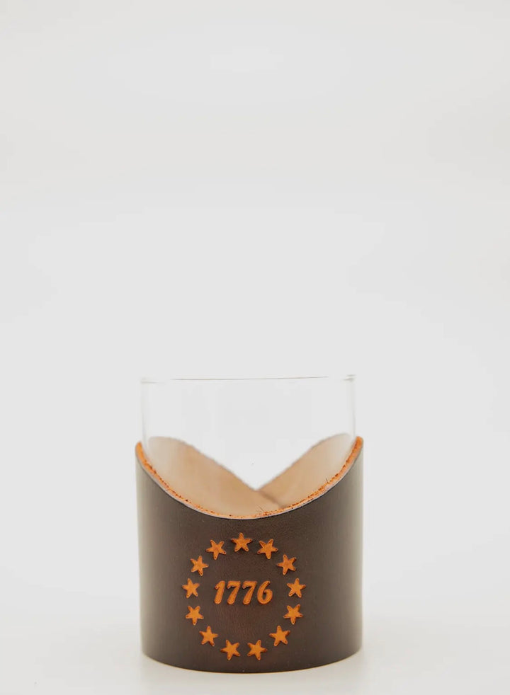 Lowball Glass with Genuine Leather Holder