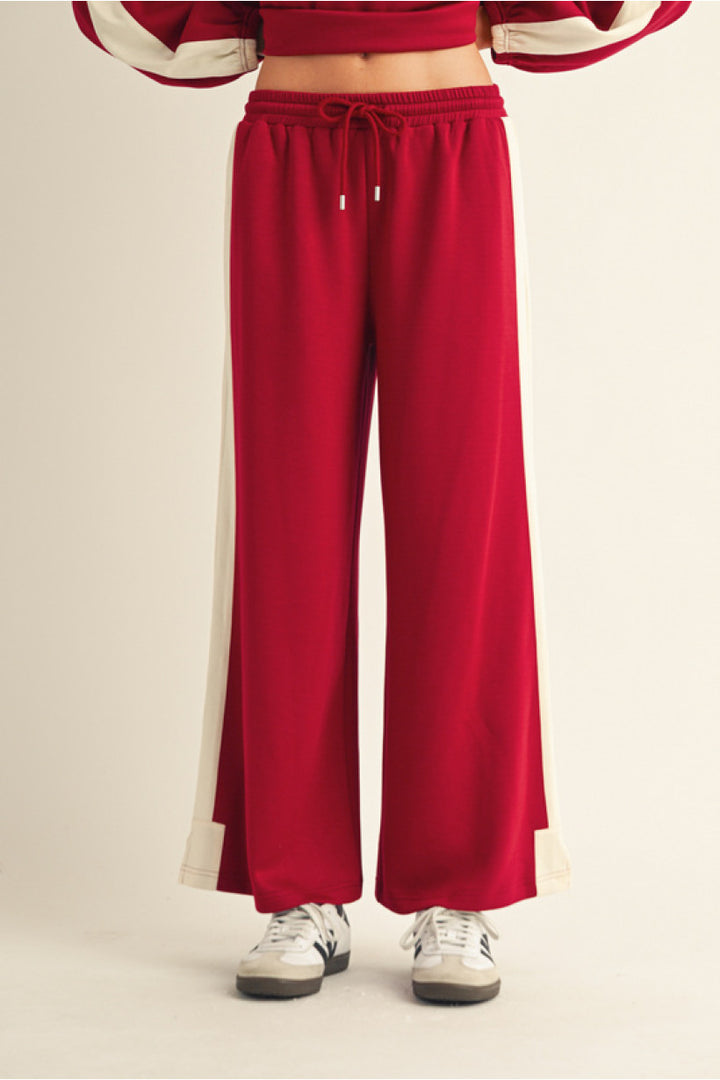 Varsity Stripe Wide-Leg Pants – Crimson