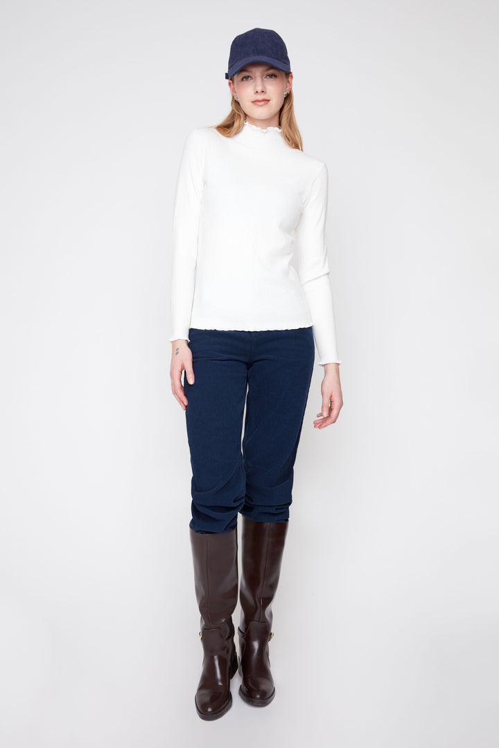 The Camille Ruffle Mock Neck Top – Ivory