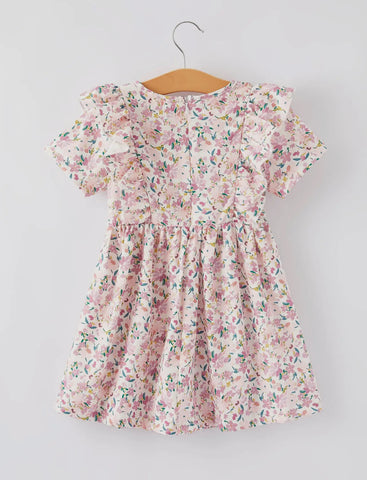 Girls Smocking Embroidered Floral Dress