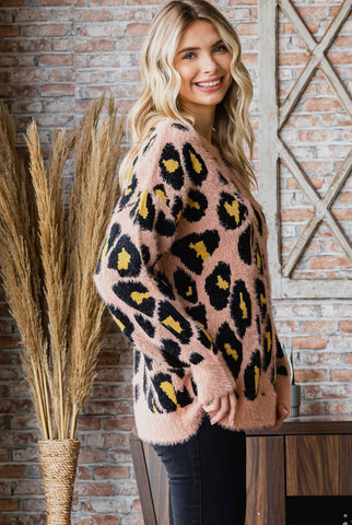 Fuzzy Pink Leopard Sweater