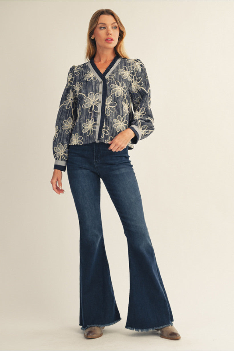 Indigo Bloom Embroidered Blouse