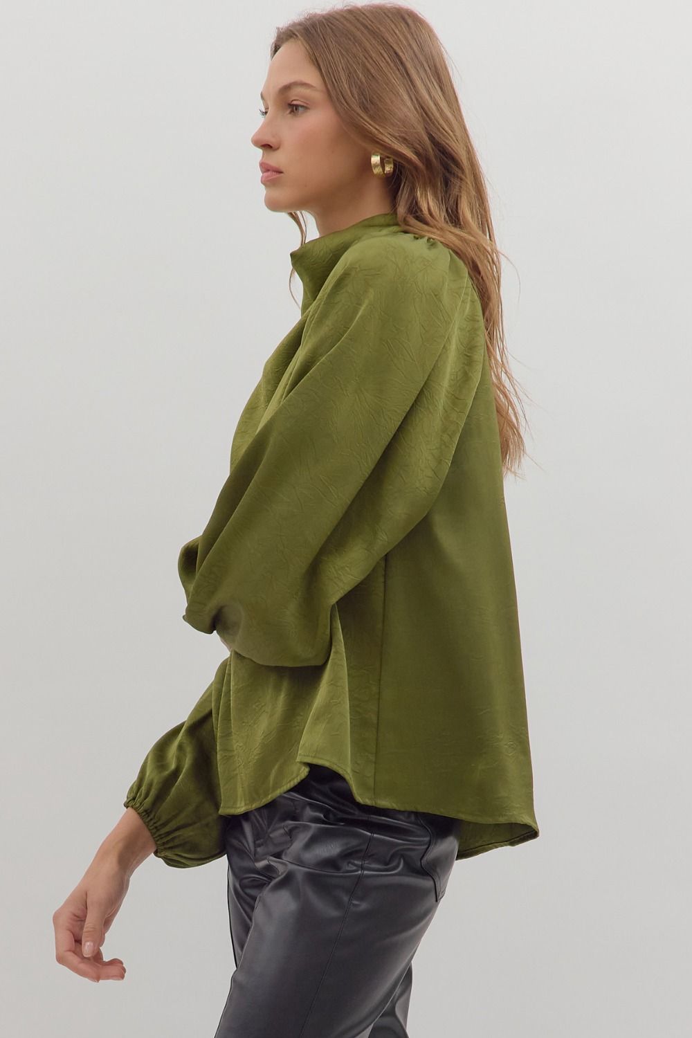 The Olive Luxe Satin Drape Top