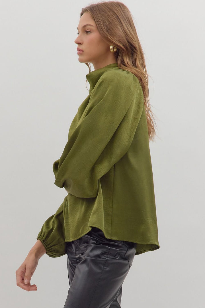 The Olive Luxe Satin Drape Top