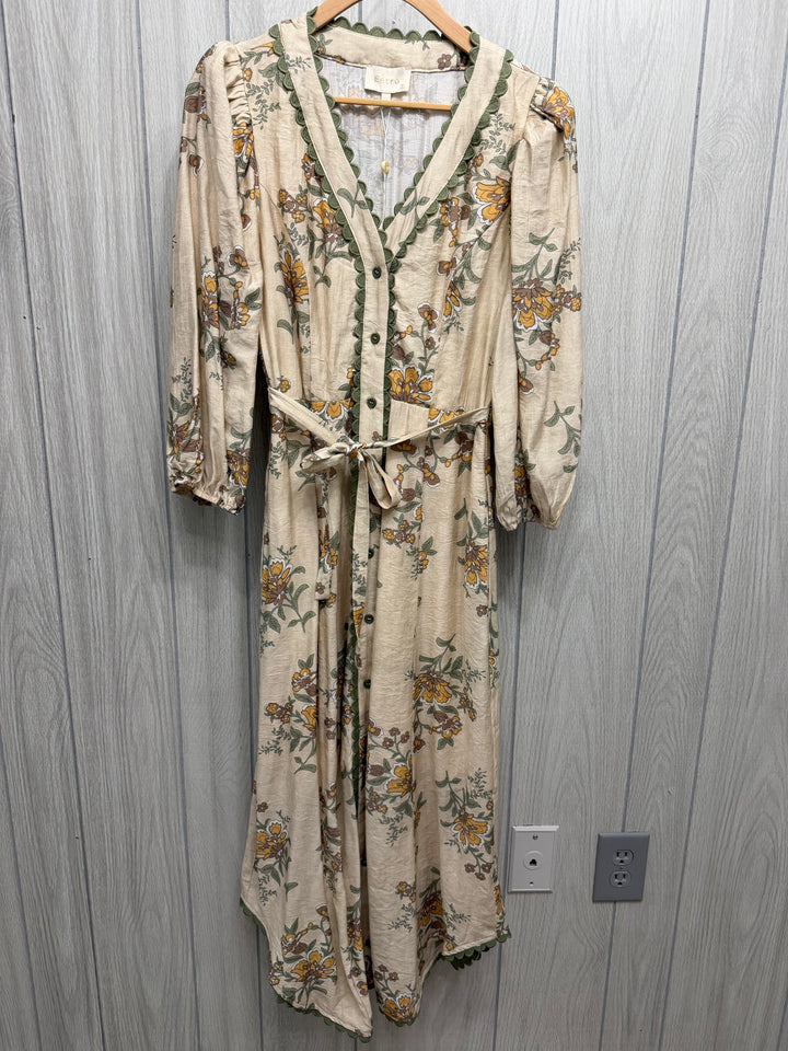 Golden Meadow Maxi Dress with Scalloped Trim