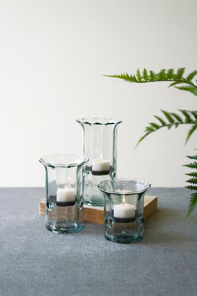 Recycled Glass Ribbed Votive Cylinders