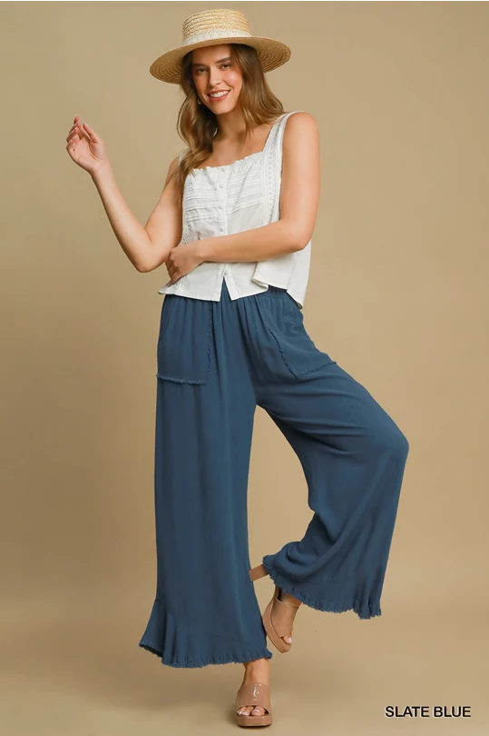 Linen Frayed Hem Pants