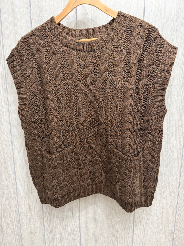 Chocolate Chunky Cable Knit Sweater Vest