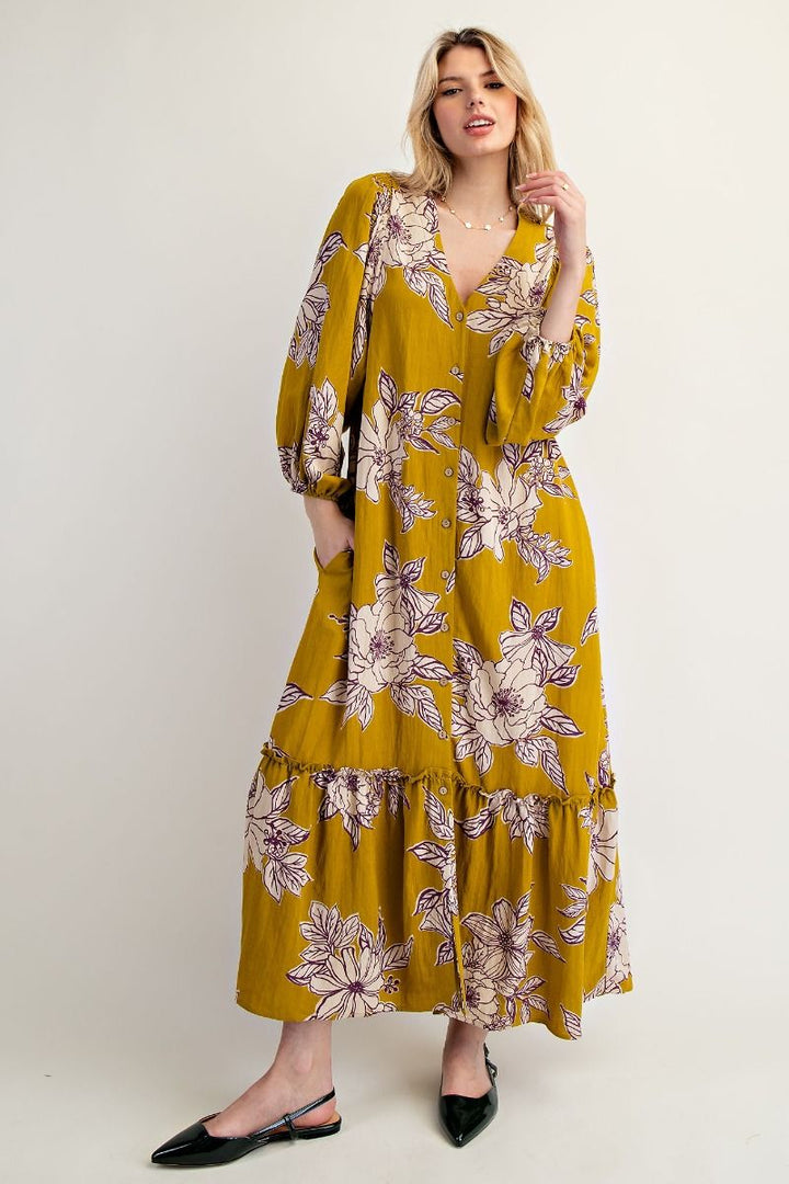 The Golden Bloom Maxi Dress - Plus
