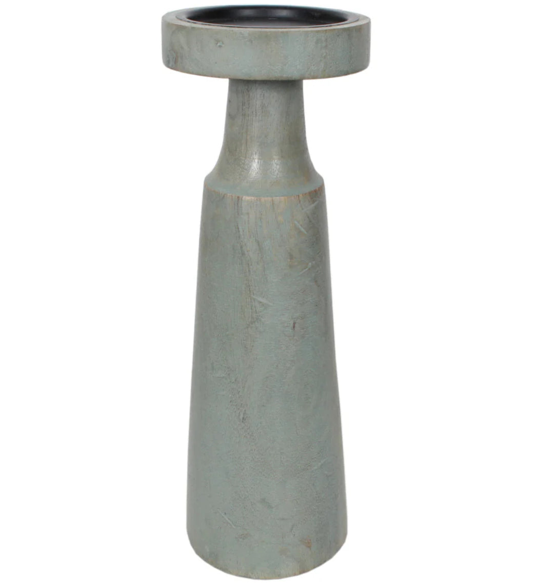 Sage Wood Pedestal Candle Holder