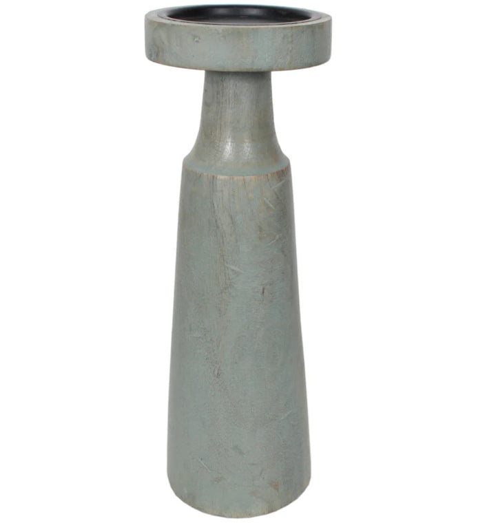 Sage Wood Pedestal Candle Holder