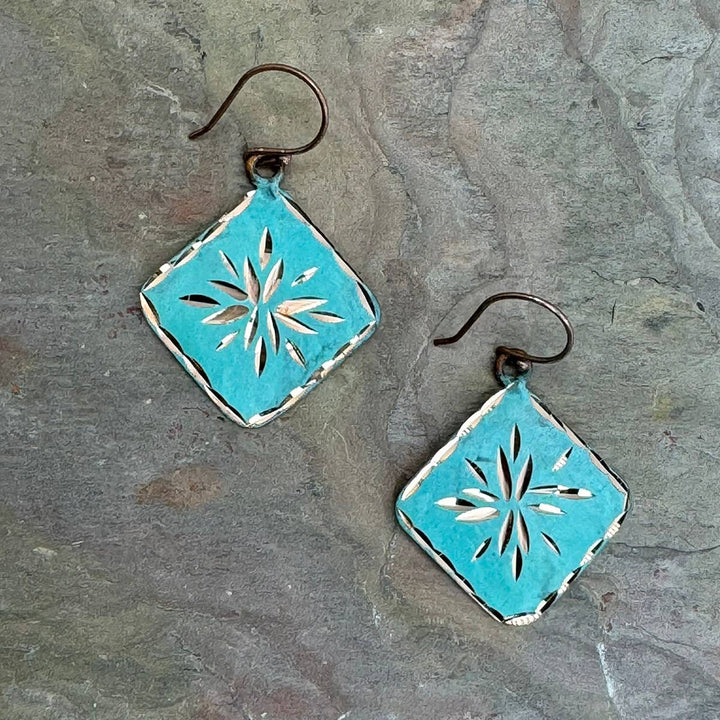 Patina Engraved Copper Earrings
