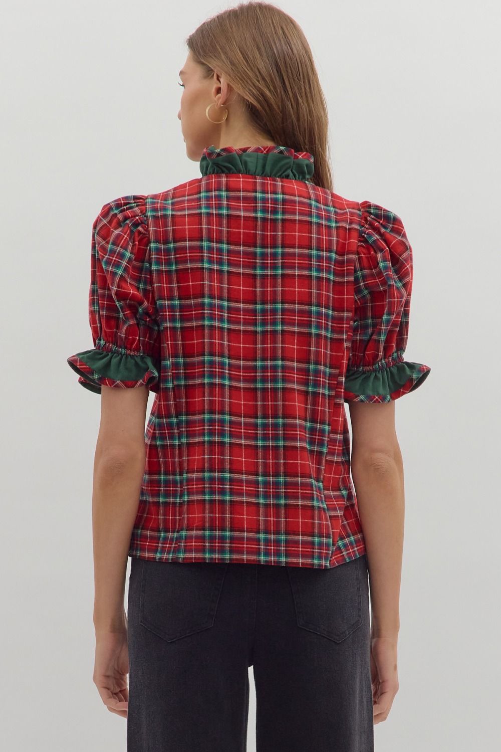 Merry & Bright Plaid Ruffle Blouse
