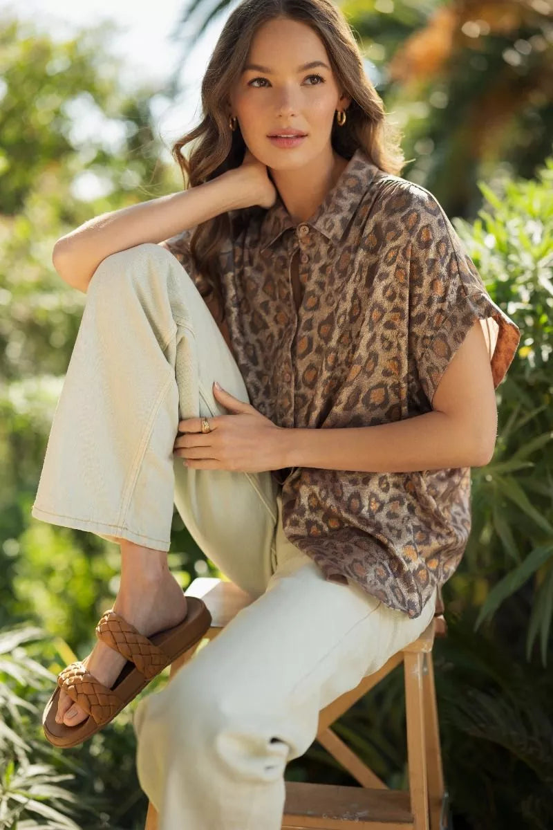 Wild Grace Leopard Button-Down Top